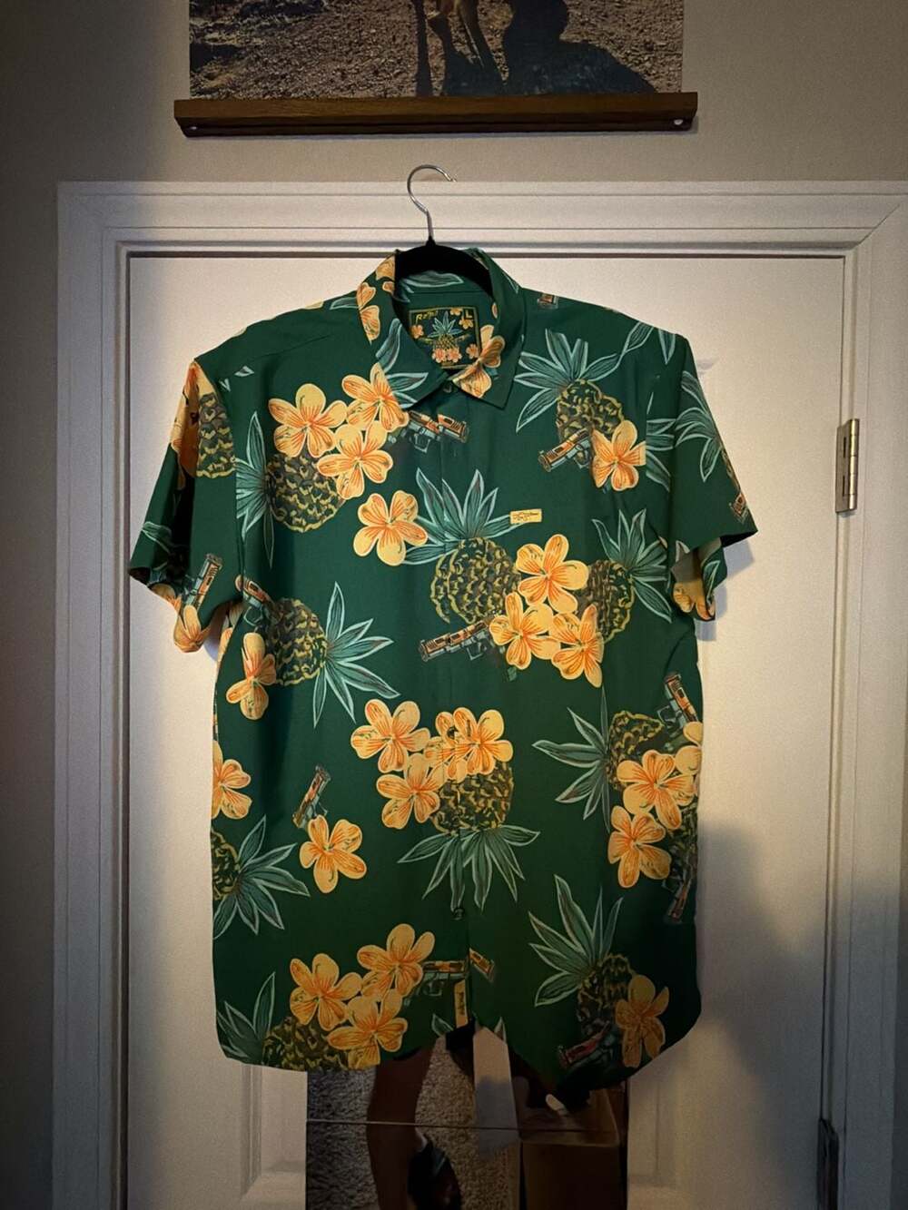 Retro Rifle BUD Pineapple Floral Button Down Shirt Size L